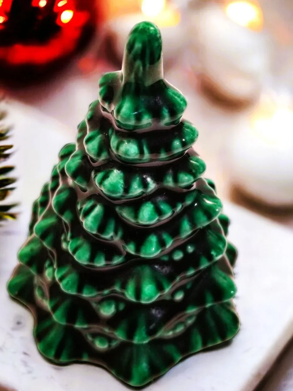 Mini Green Ceramic Christmas Tree Handcrafted Signed Studio Pottery Decor
